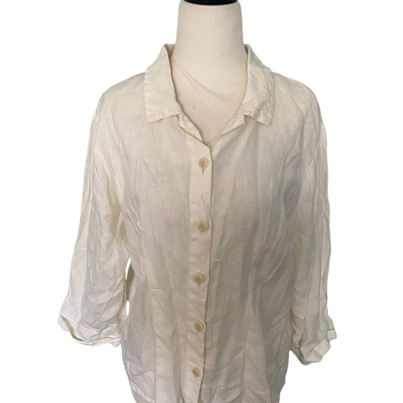 Flax white linen button down blouse - Picture 1 of 9